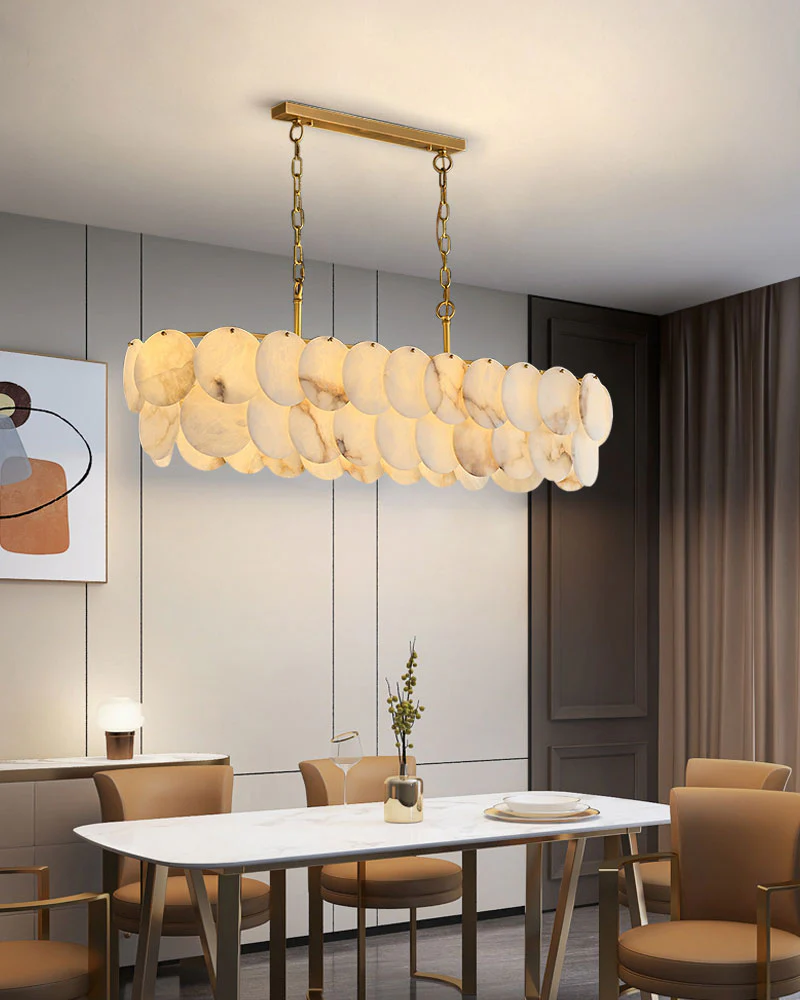 Multi layers Spanish White Alabaster Shell Marble Chandelier lamp in Brass - Image 12
