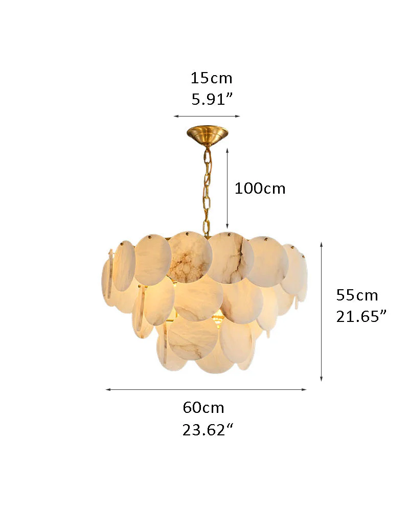 Multi layers Spanish White Alabaster Shell Marble Chandelier lamp in Brass - Image 17