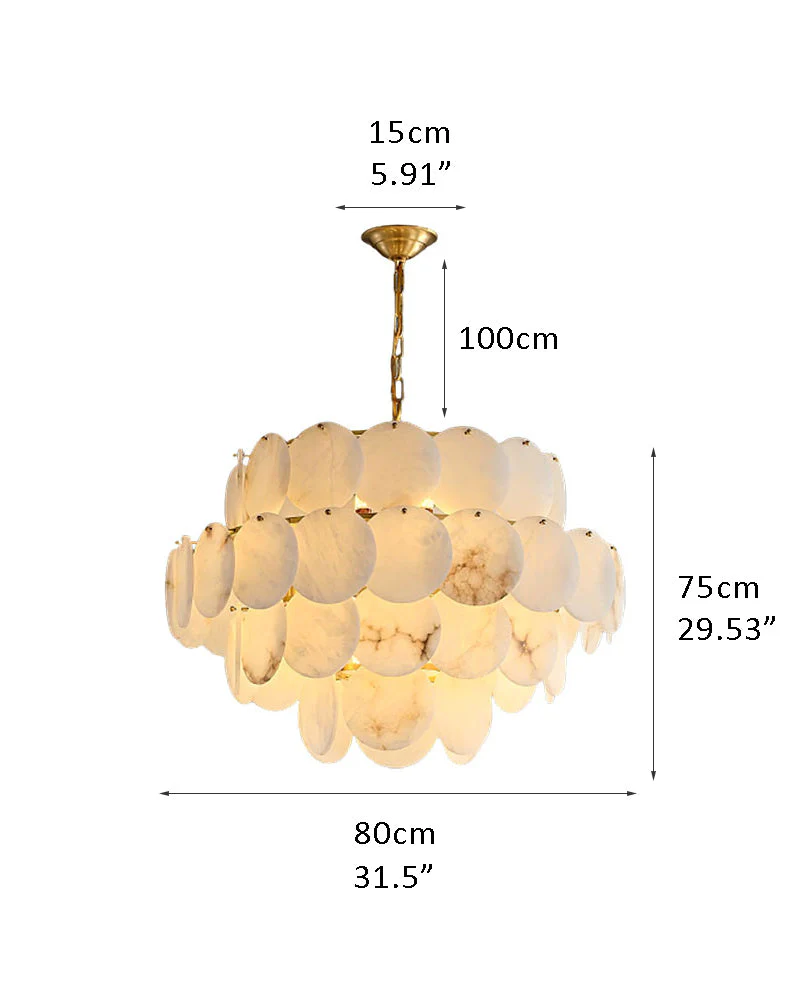 Multi layers Spanish White Alabaster Shell Marble Chandelier lamp in Brass - Image 19