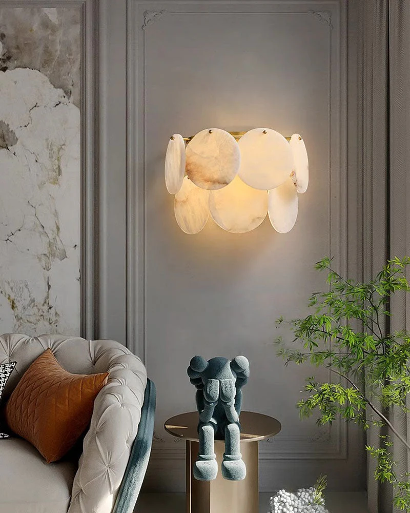Multi layers Spanish White Alabaster Shell Marble Chandelier lamp in Brass - Image 5