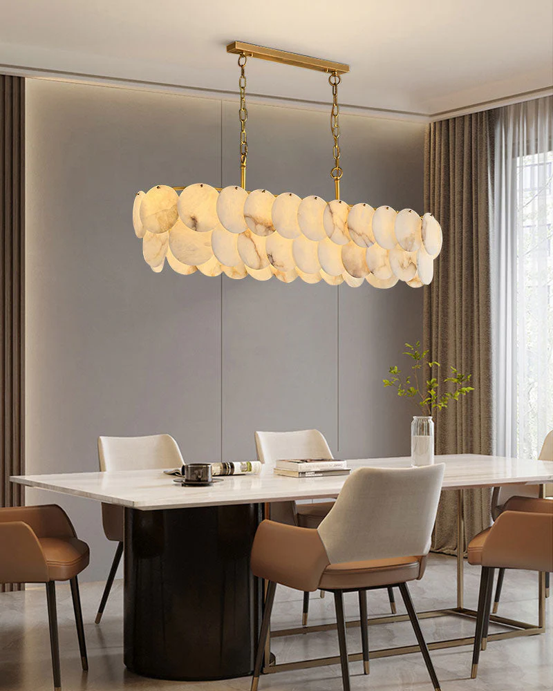 Multi layers Spanish White Alabaster Shell Marble Chandelier lamp in Brass - Image 8