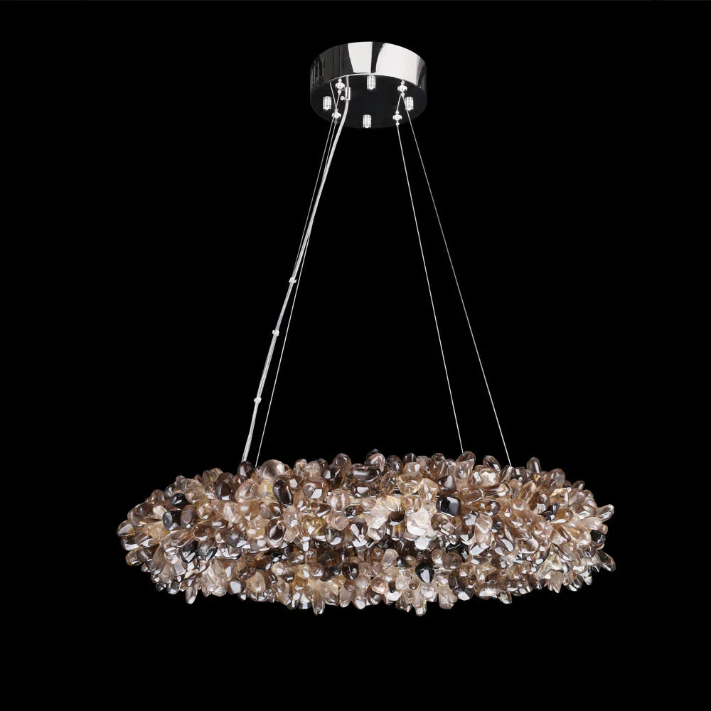 Multiple Size Modern Smoky Rock Crystal Halo LED Chandelier Pendant Light - Image 3