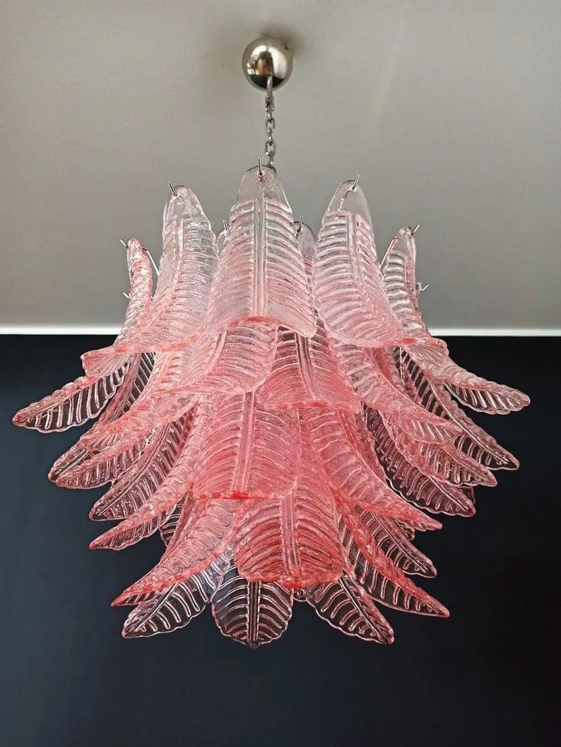 Murano Chandelier – 36 glass leaves – Pink - Image 10