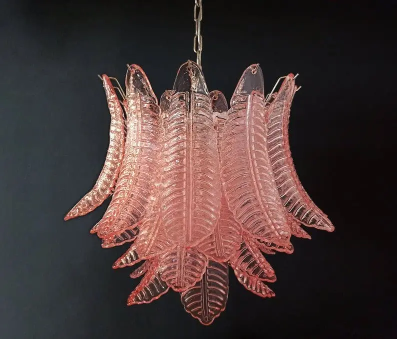 Murano Chandelier – 36 glass leaves – Pink - Image 3
