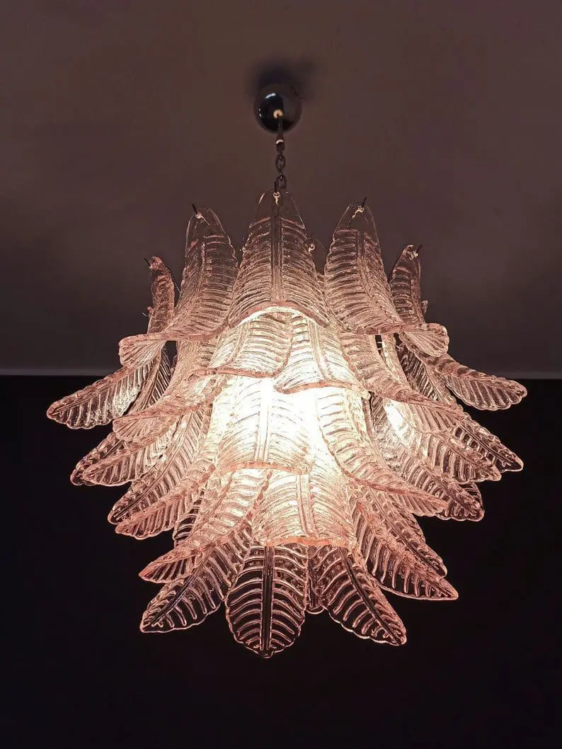 Murano Chandelier – 36 glass leaves – Pink - Image 4