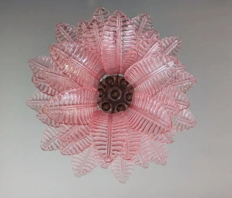 Murano Chandelier – 36 glass leaves – Pink - Image 7