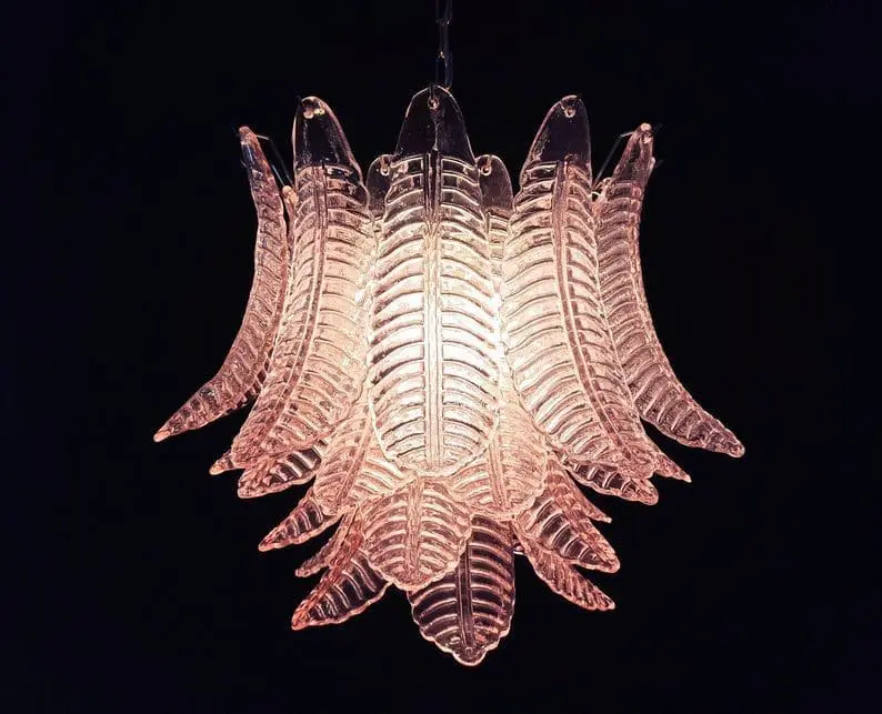 Murano Chandelier – 36 glass leaves – Pink - Image 8