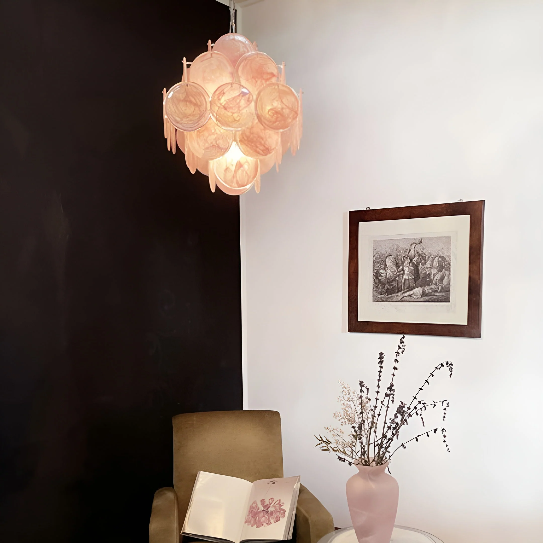 Murano Chandelier 36 Pink Disks - Image 10
