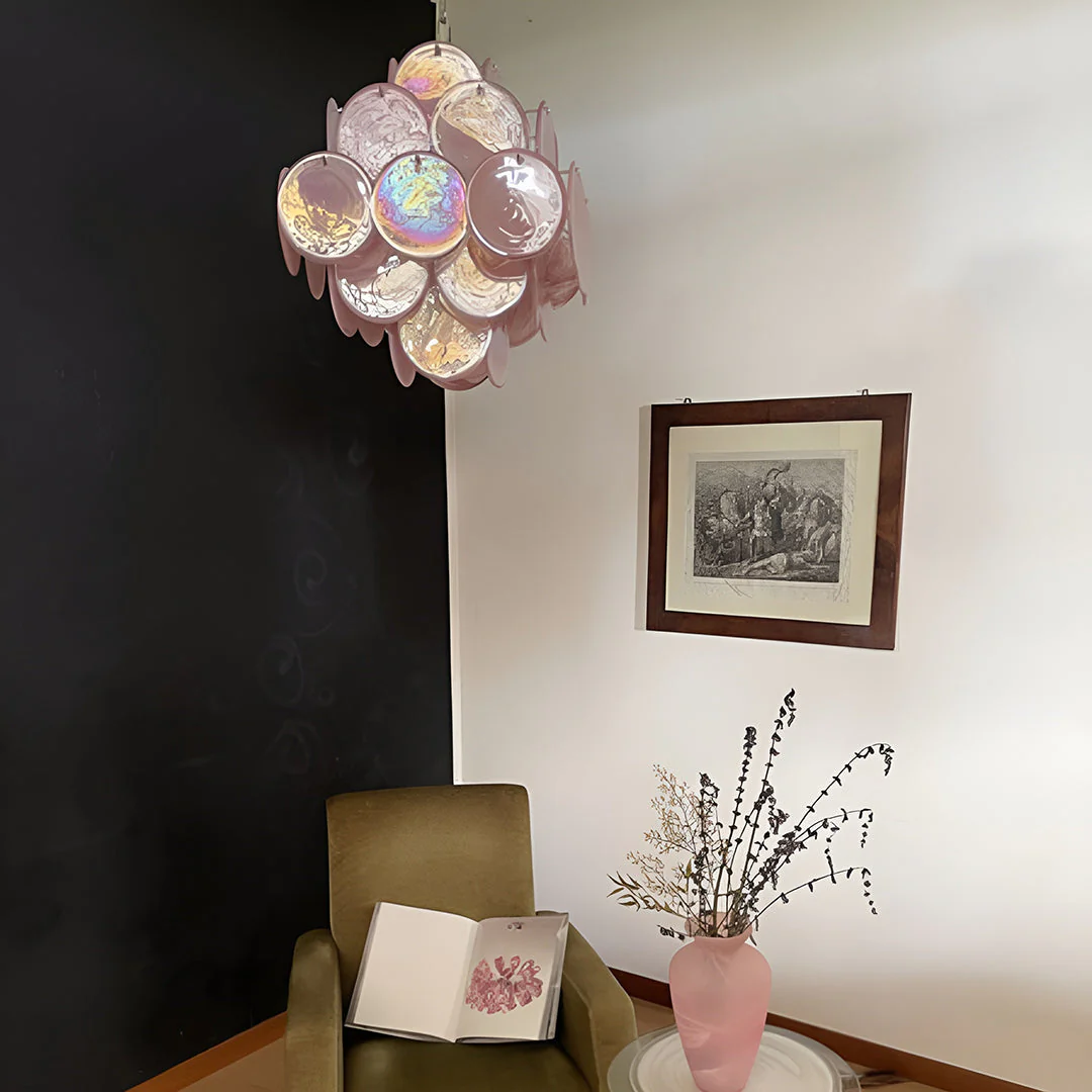 Murano Chandelier 36 Pink Disks - Image 11