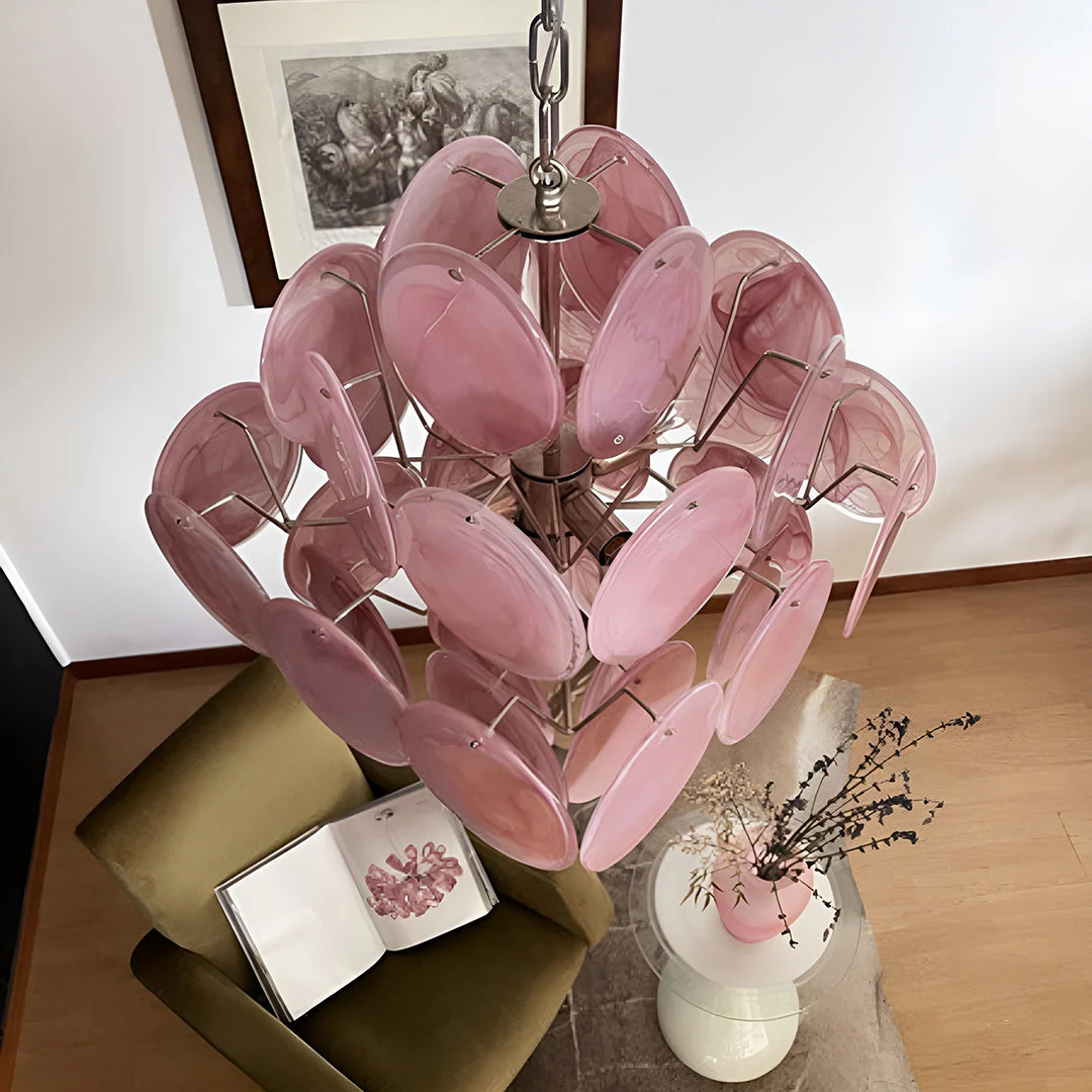 Murano Chandelier 36 Pink Disks - Image 12