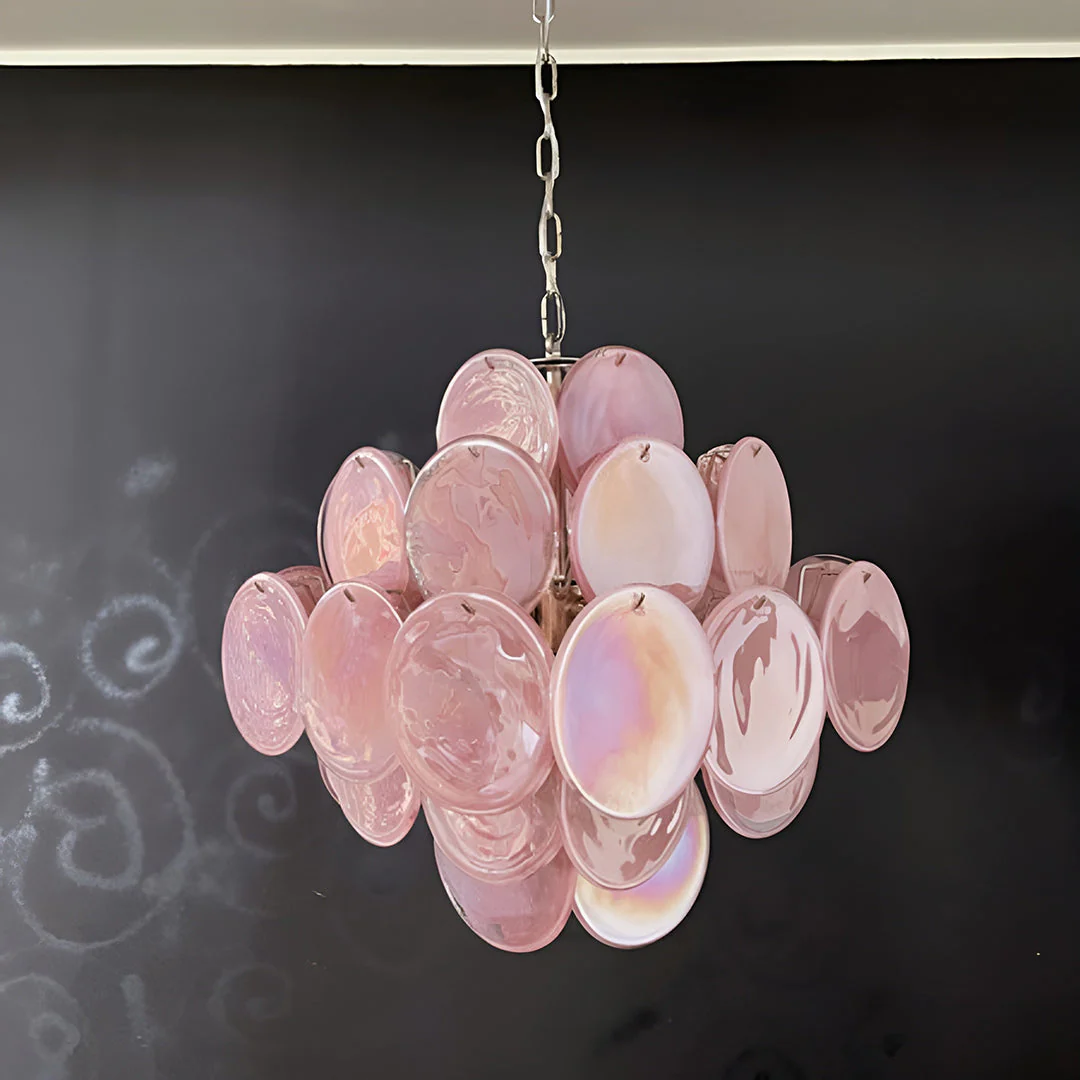 Murano Chandelier 36 Pink Disks - Image 13