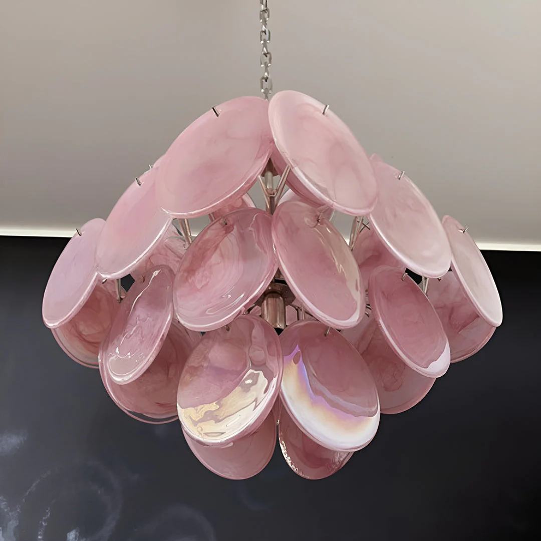 Murano Chandelier 36 Pink Disks - Image 14