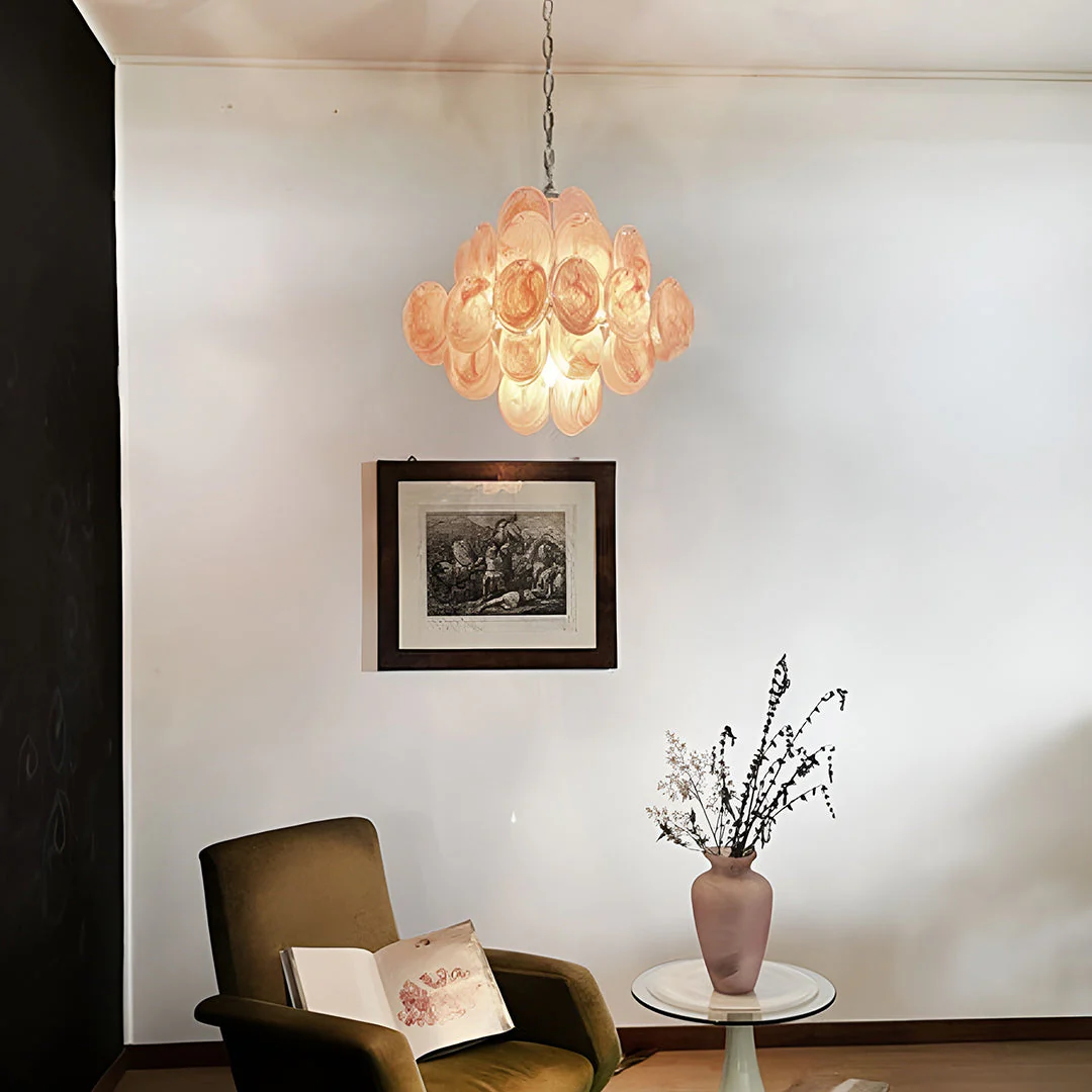 Murano Chandelier 36 Pink Disks - Image 5