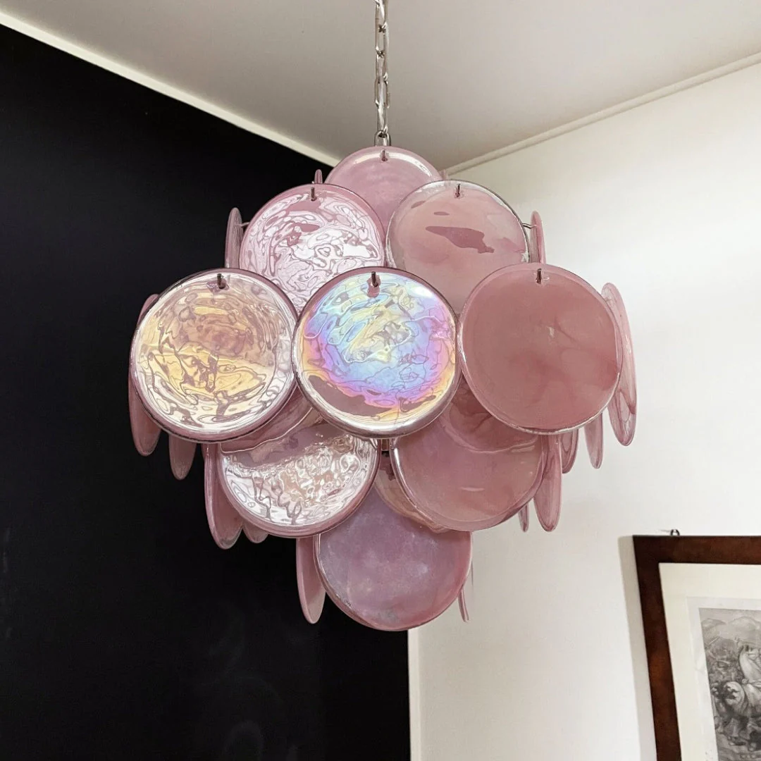 Murano Chandelier 36 Pink Disks - Image 7