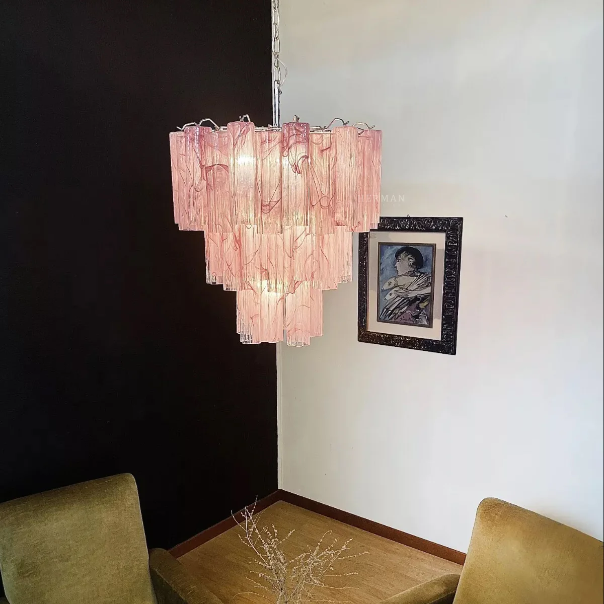 Murano Chandelier – 48 tubes – Alabaster Pink - Image 9
