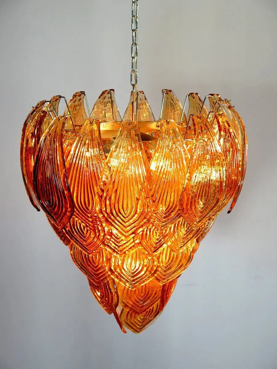 Murano Chandelier – 52 Felci glass leaves – Amber - Image 3