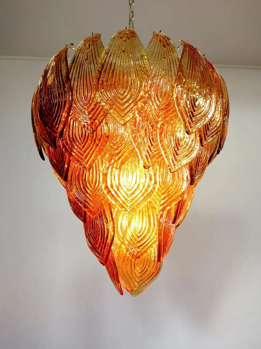 Murano Chandelier – 52 Felci glass leaves – Amber - Image 4