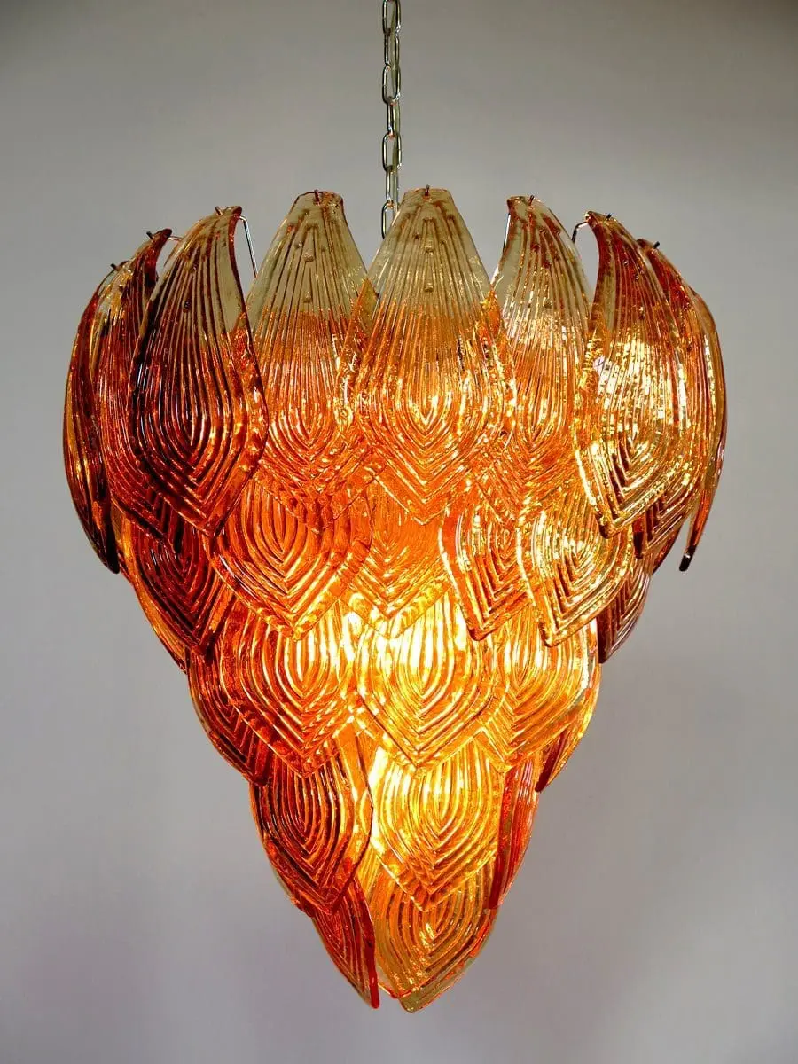 Murano Chandelier – 52 Felci glass leaves – Amber - Image 5