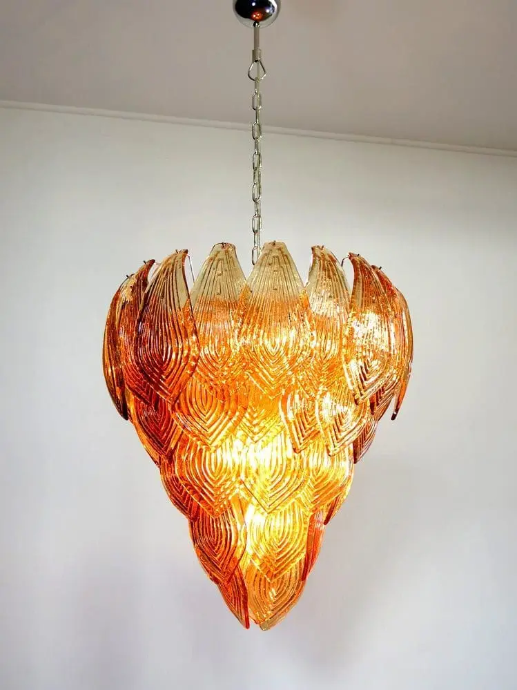 Murano Chandelier – 52 Felci glass leaves – Amber - Image 6