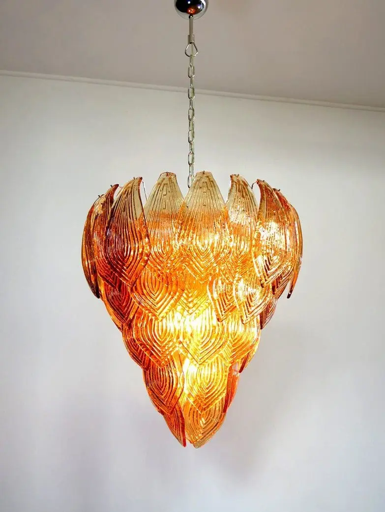 Murano Chandelier – 52 Felci glass leaves – Amber - Image 7