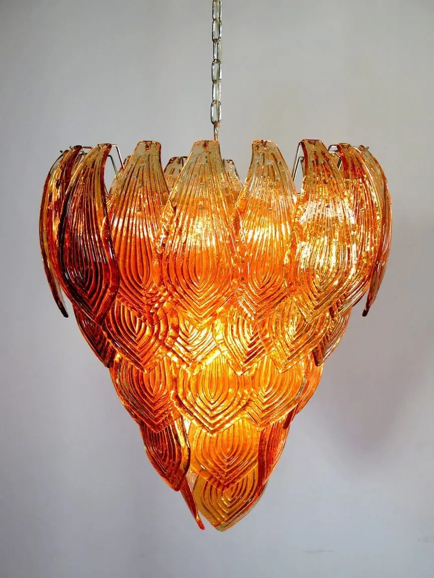 Murano Chandelier – 52 Felci glass leaves – Amber - Image 8