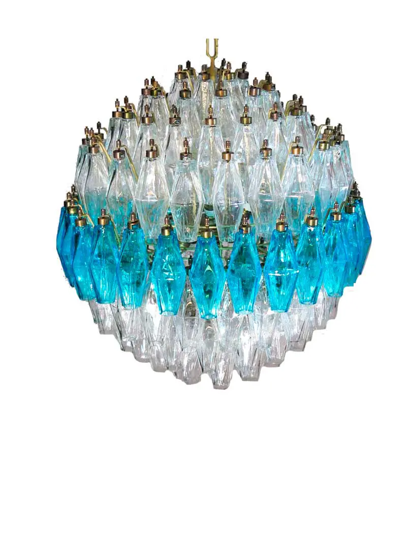 Murano Chandelier – Poliedri – 140 glass – Transparent/Blue - Image 2