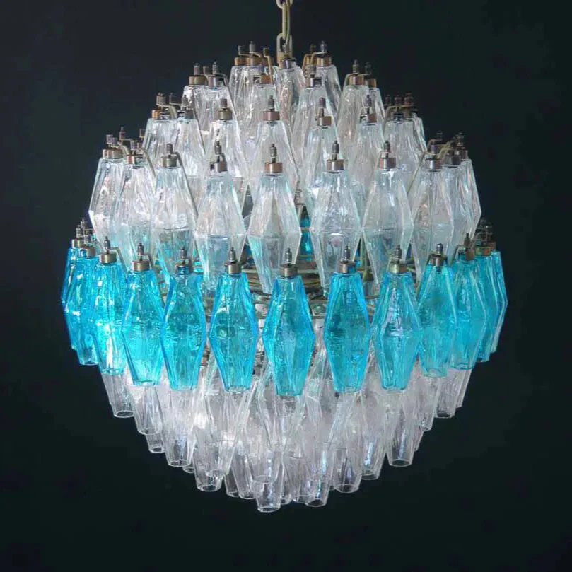 Murano Chandelier – Poliedri – 140 glass – Transparent/Blue - Image 3