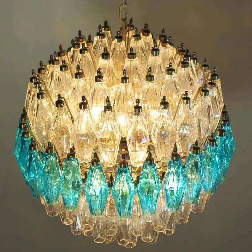 Murano Chandelier – Poliedri – 140 glass – Transparent/Blue - Image 4