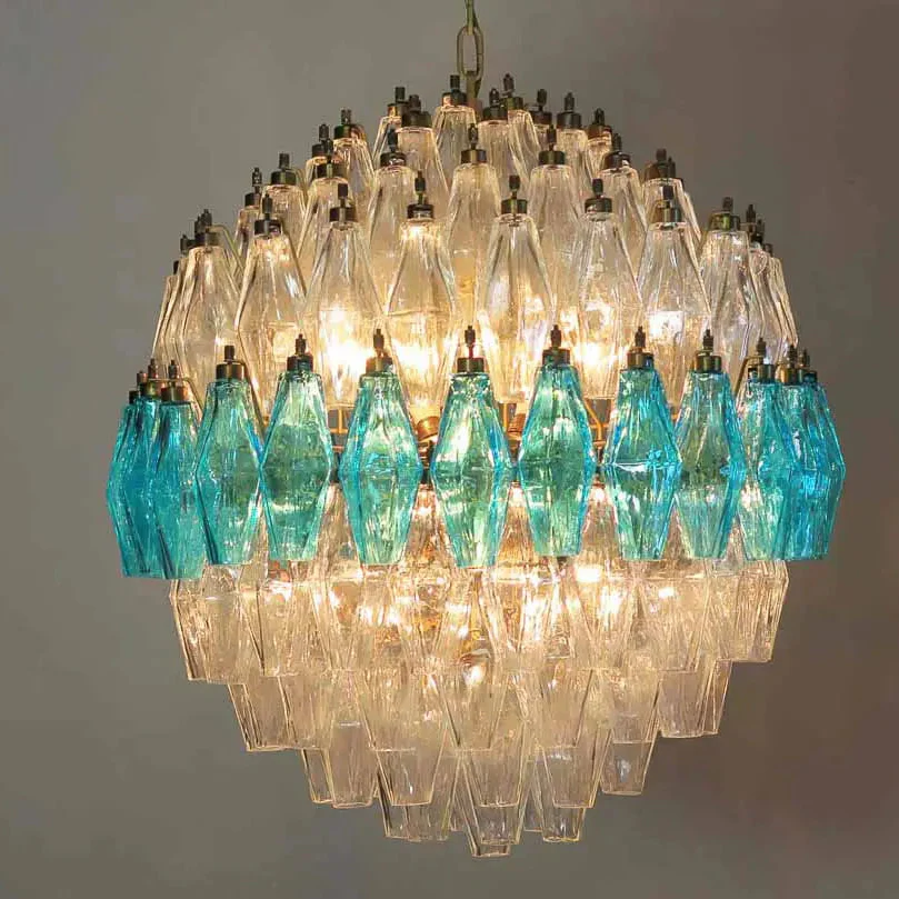 Murano Chandelier – Poliedri – 140 glass – Transparent/Blue - Image 5