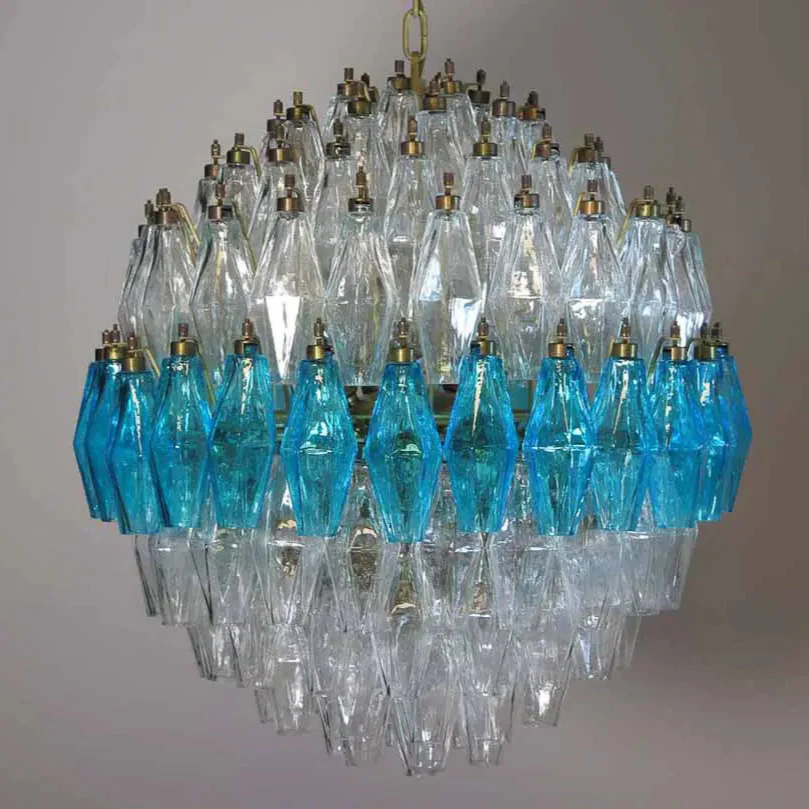 Murano Chandelier – Poliedri – 140 glass – Transparent/Blue - Image 6