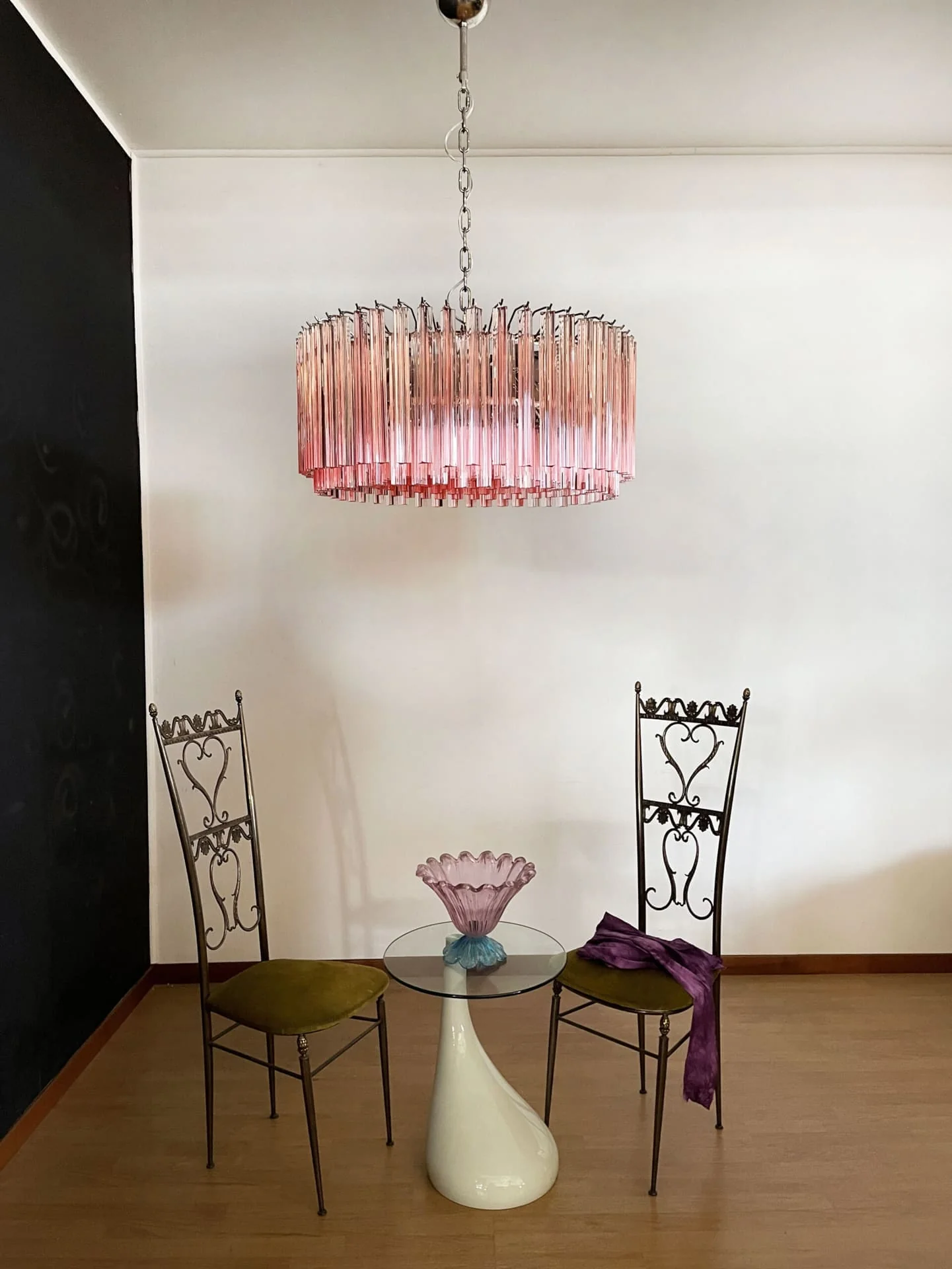 Murano Chandelier – Triedri Round – 265 prisms – Pink - Image 3