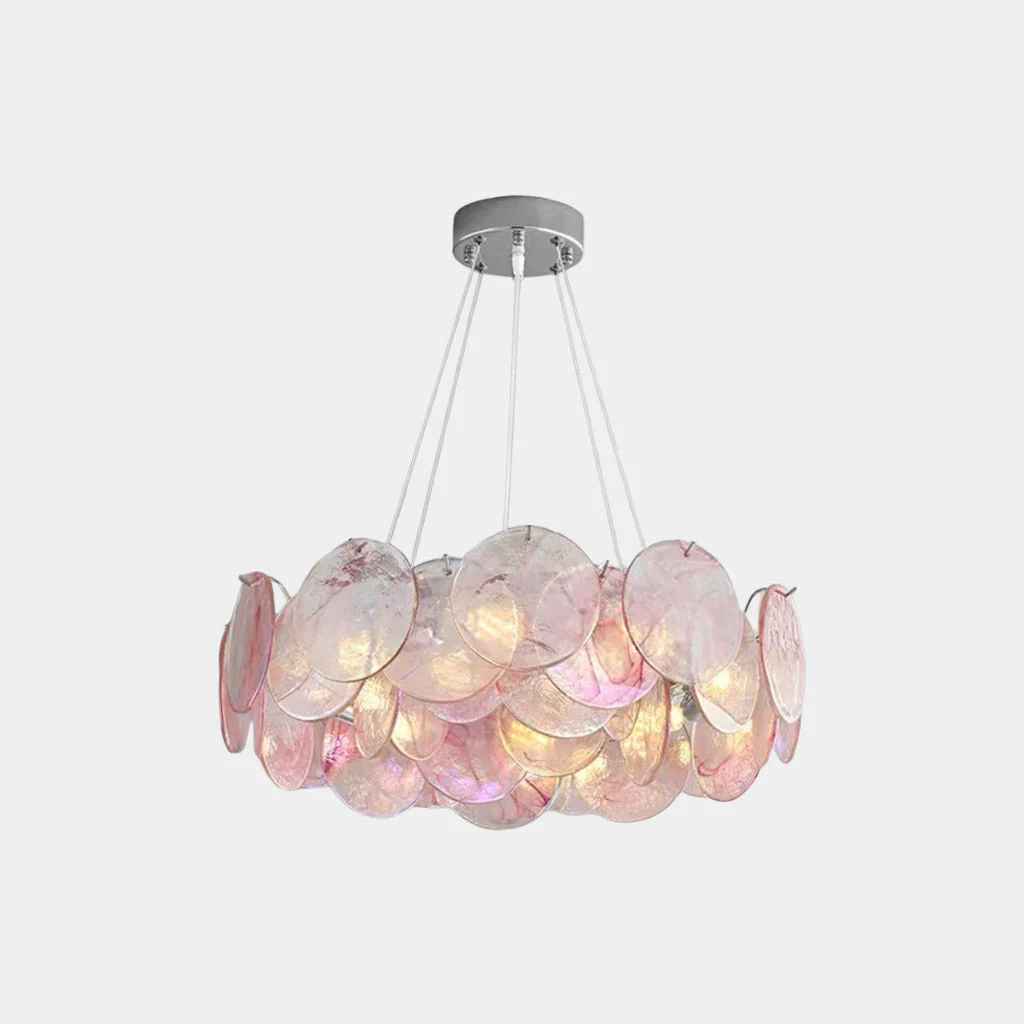 Murano Glass Disc Chandelier, Pink / Green - Image 11