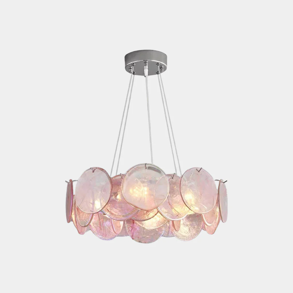 Murano Glass Disc Chandelier, Pink / Green - Image 12