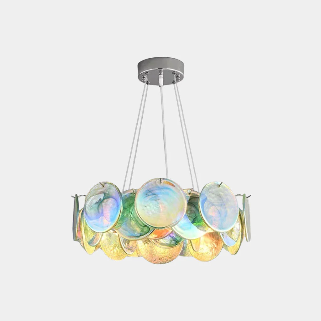 Murano Glass Disc Chandelier, Pink / Green - Image 2