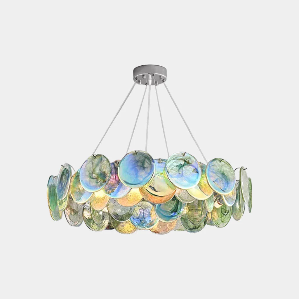 Murano Glass Disc Chandelier, Pink / Green - Image 3