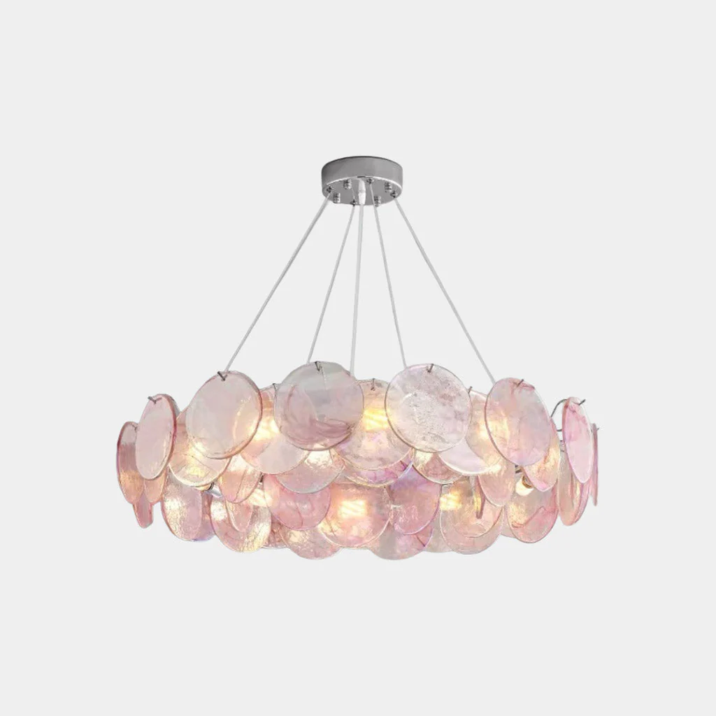 Murano Glass Disc Chandelier, Pink / Green - Image 5