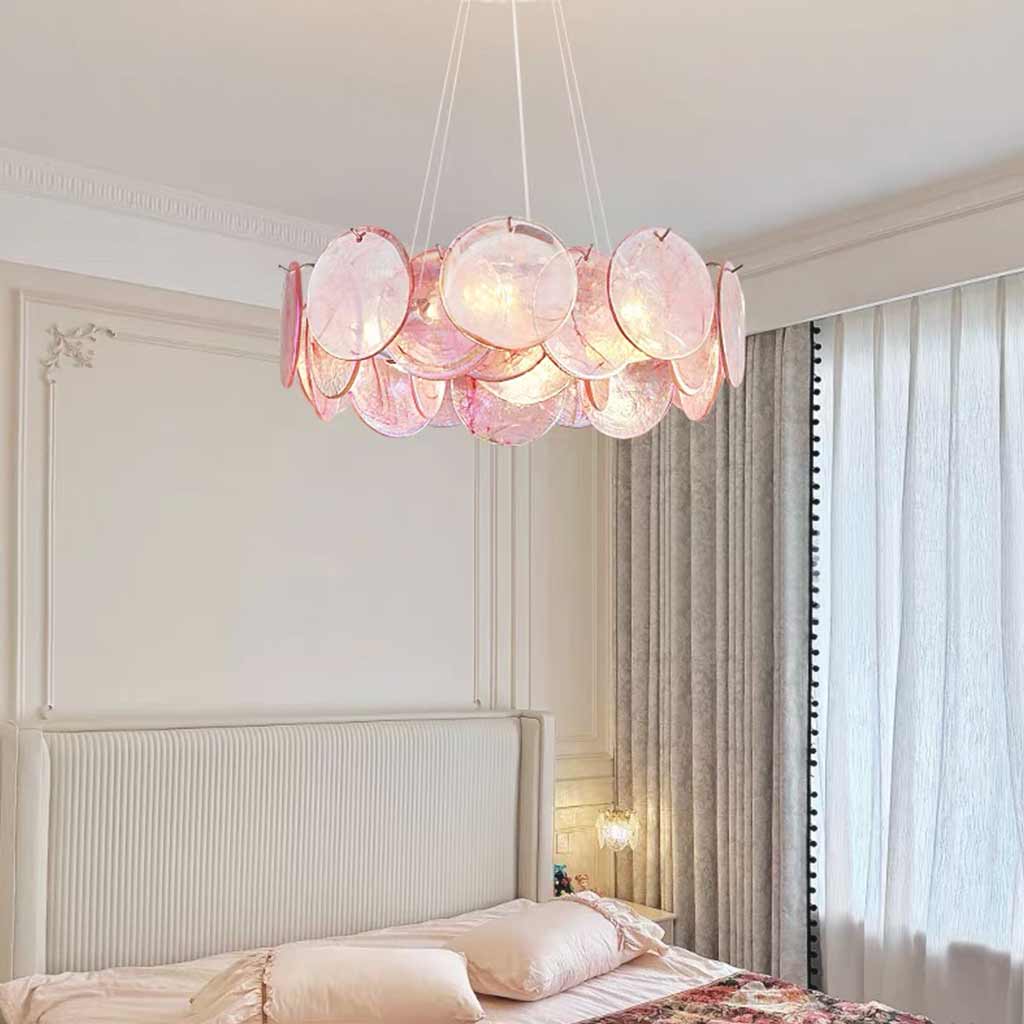 Murano Glass Disc Chandelier, Pink / Green - Image 8