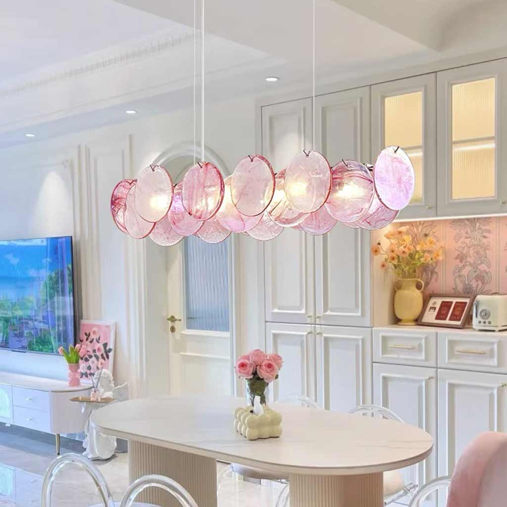 Murano Glass Disc Chandelier, Pink / Green - Image 9