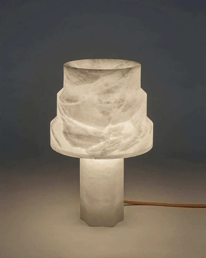 Nature Inspired Cylinder White Alabaster Short Table Lamp 8in for bedroom - Image 11