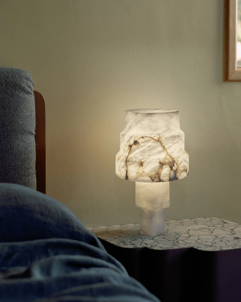 Nature Inspired Cylinder White Alabaster Short Table Lamp 8in for bedroom - Image 6