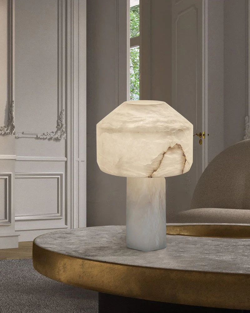Nature Inspired Cylinder White Alabaster Short Table Lamp 8in for bedroom - Image 7