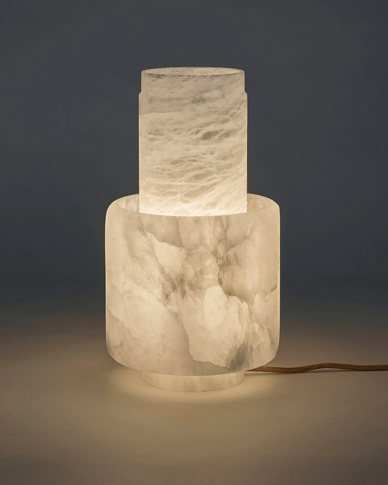 Nature Inspired Cylinder White Alabaster Short Table Lamp 8in for bedroom - Image 8