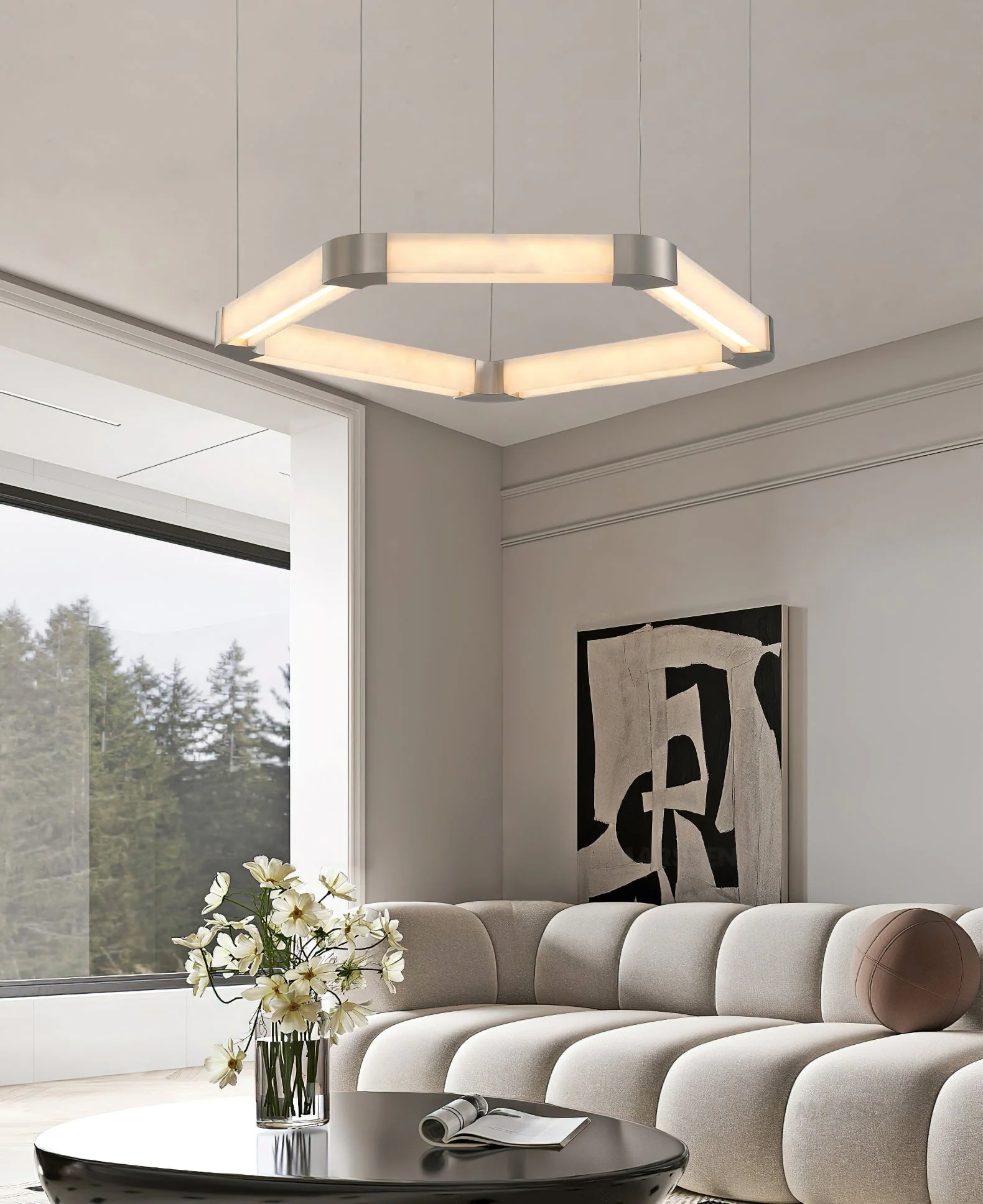 Ola Single Ring Alabaster Chandelier - Image 7