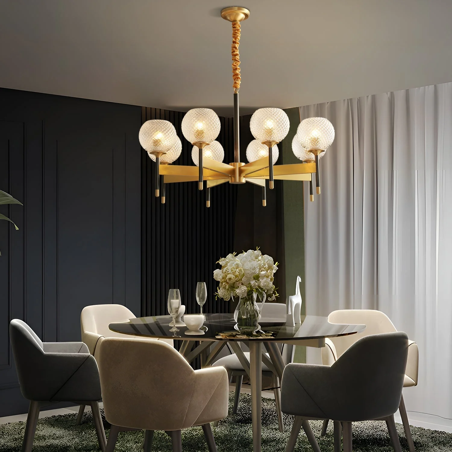 Orrefors Ball Brass Chandelier - Image 3
