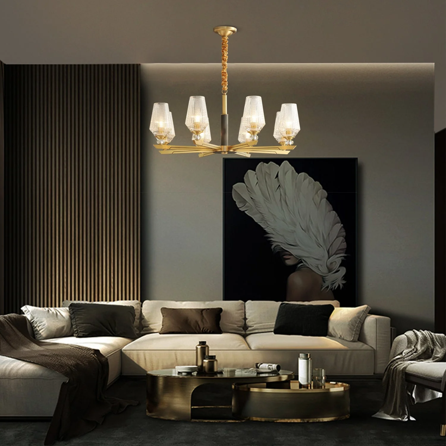 Orrefors Vase Brass Chandelier - Image 4