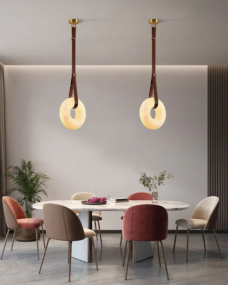 Oval Alabaster LED Large Pendant lamp with adjustable leather, Dia 16/24" - Image 13