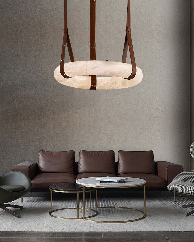 Oval Alabaster LED Large Pendant lamp with adjustable leather, Dia 16/24" - Image 18