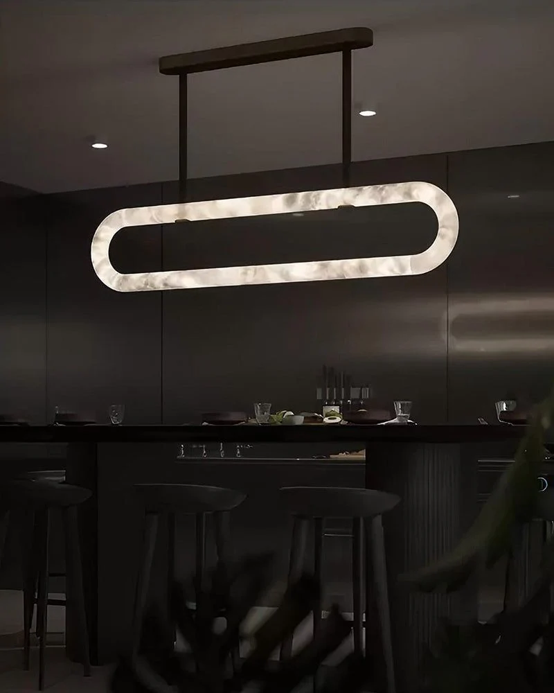 Oval Alabaster LED Large Pendant lamp with adjustable leather, Dia 16/24" - Image 3