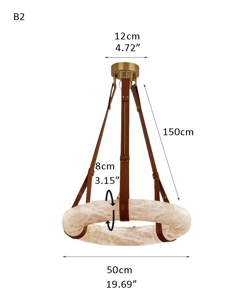 Oval Alabaster LED Large Pendant lamp with adjustable leather, Dia 16/24" - Image 30