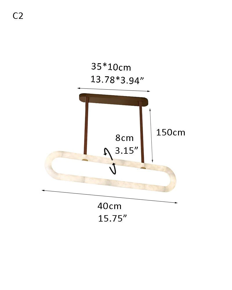 Oval Alabaster LED Large Pendant lamp with adjustable leather, Dia 16/24" - Image 32